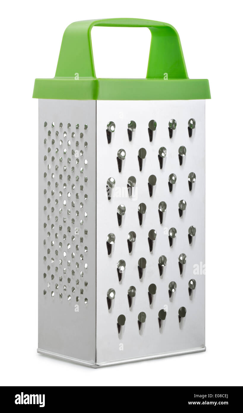 Râpe à fromage en acier isolé sur blanc Banque D'Images