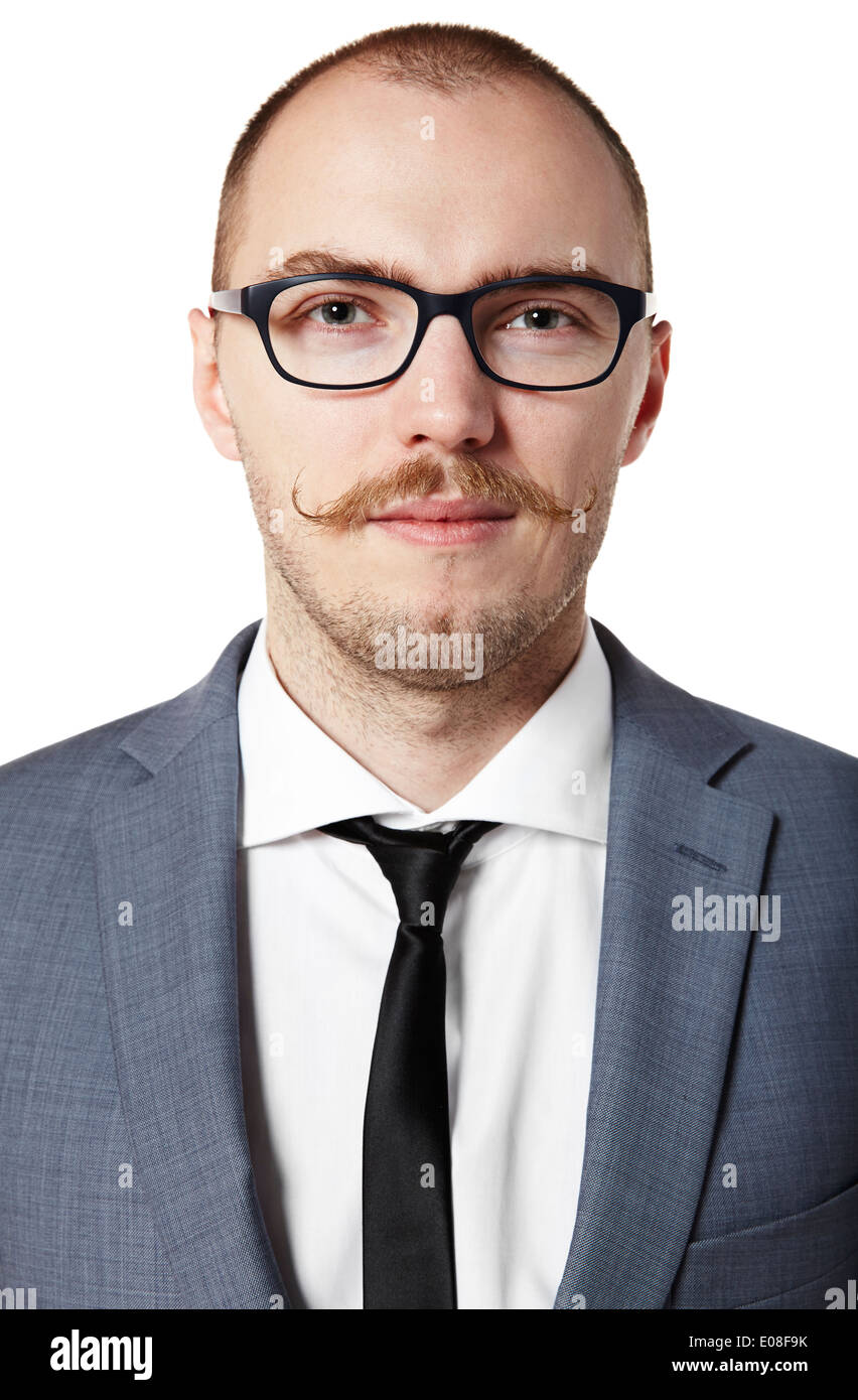 Portrait de guy avec une moustache. Isolé sur blanc. Banque D'Images