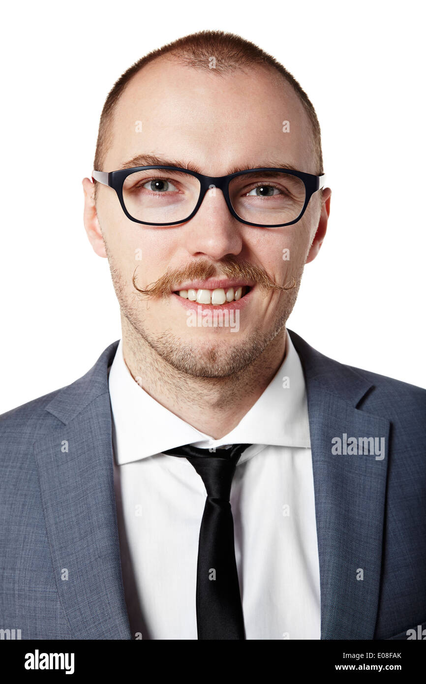 Portrait de guy avec une moustache. Isolé sur blanc. Banque D'Images