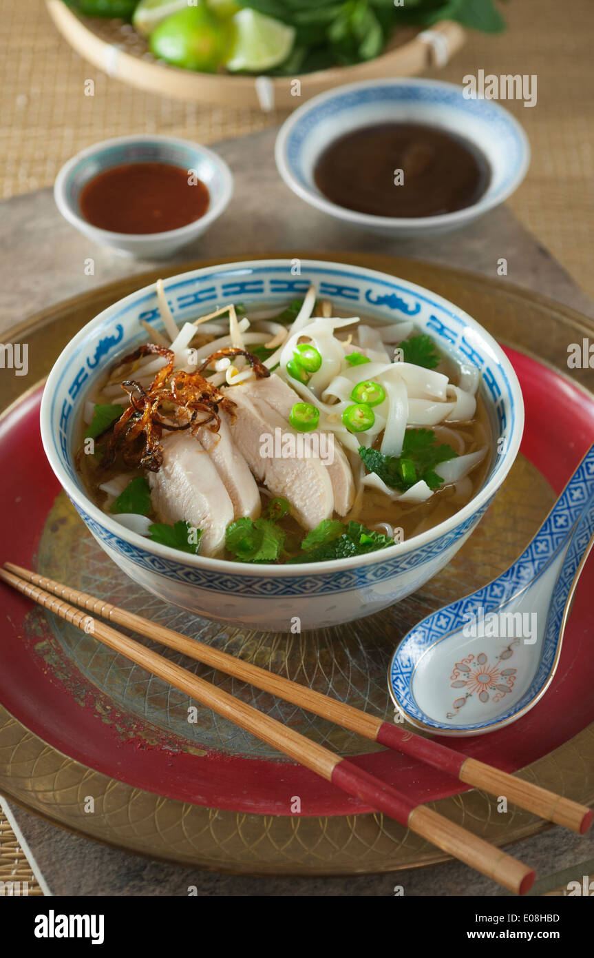 Soupe Poulet et nouilles Pho Ga Vietnam Food Banque D'Images