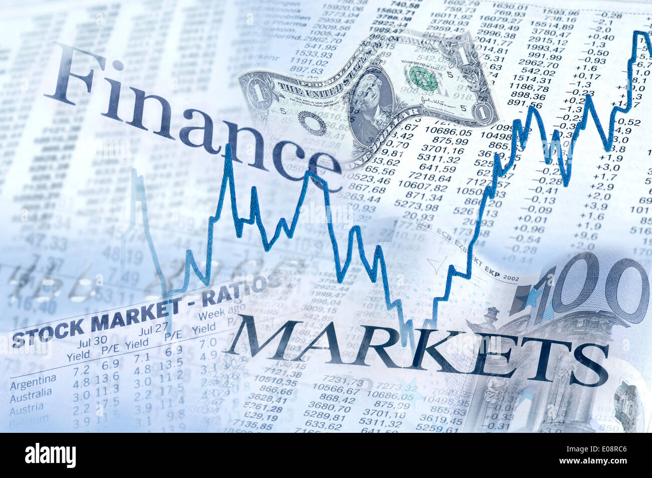 La rédaction pour haut et bas sur les marchés financiers. Banque D'Images