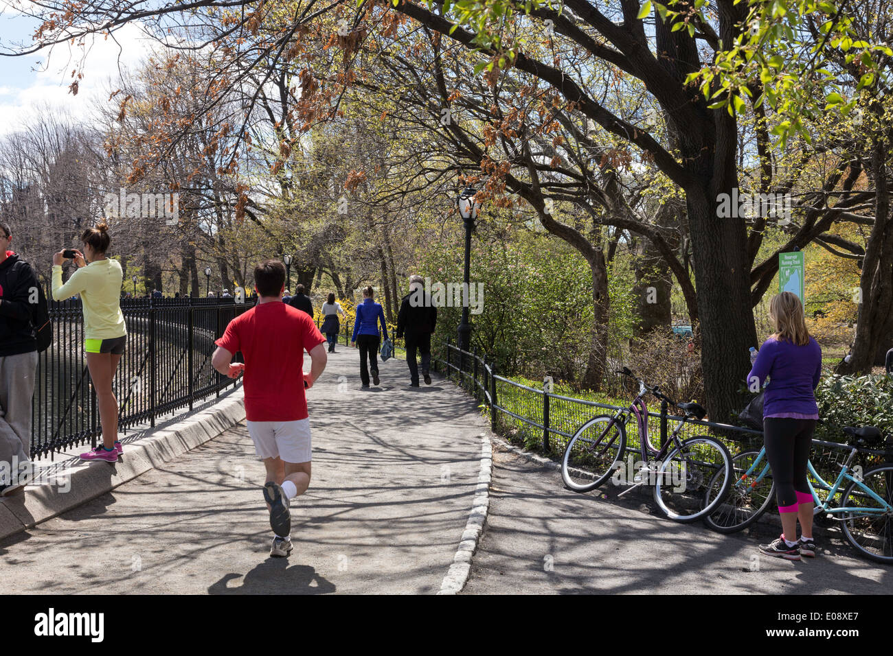 Porteur sur le réservoir de Jogging, Central Park, NYC Banque D'Images