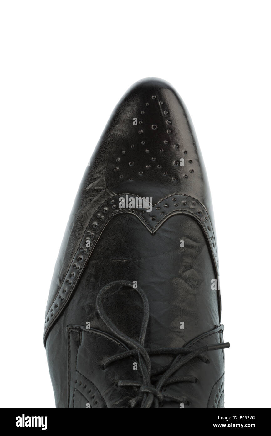 Black Man's shoe avant fond blanc, Schwarzer Herrenschuh weissem Hintergrund vor Banque D'Images