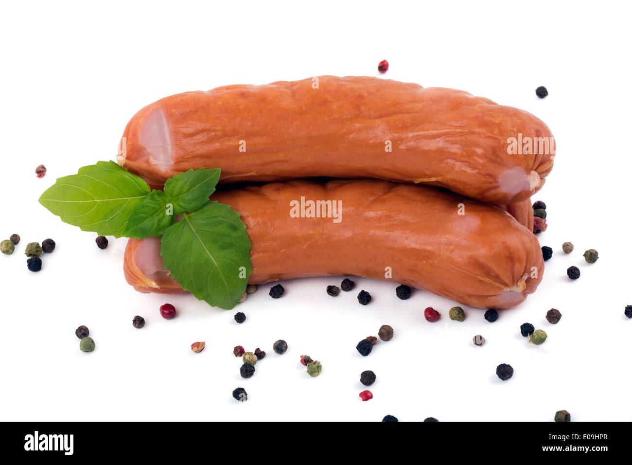 Saucisse avec pepper on a white background Banque D'Images