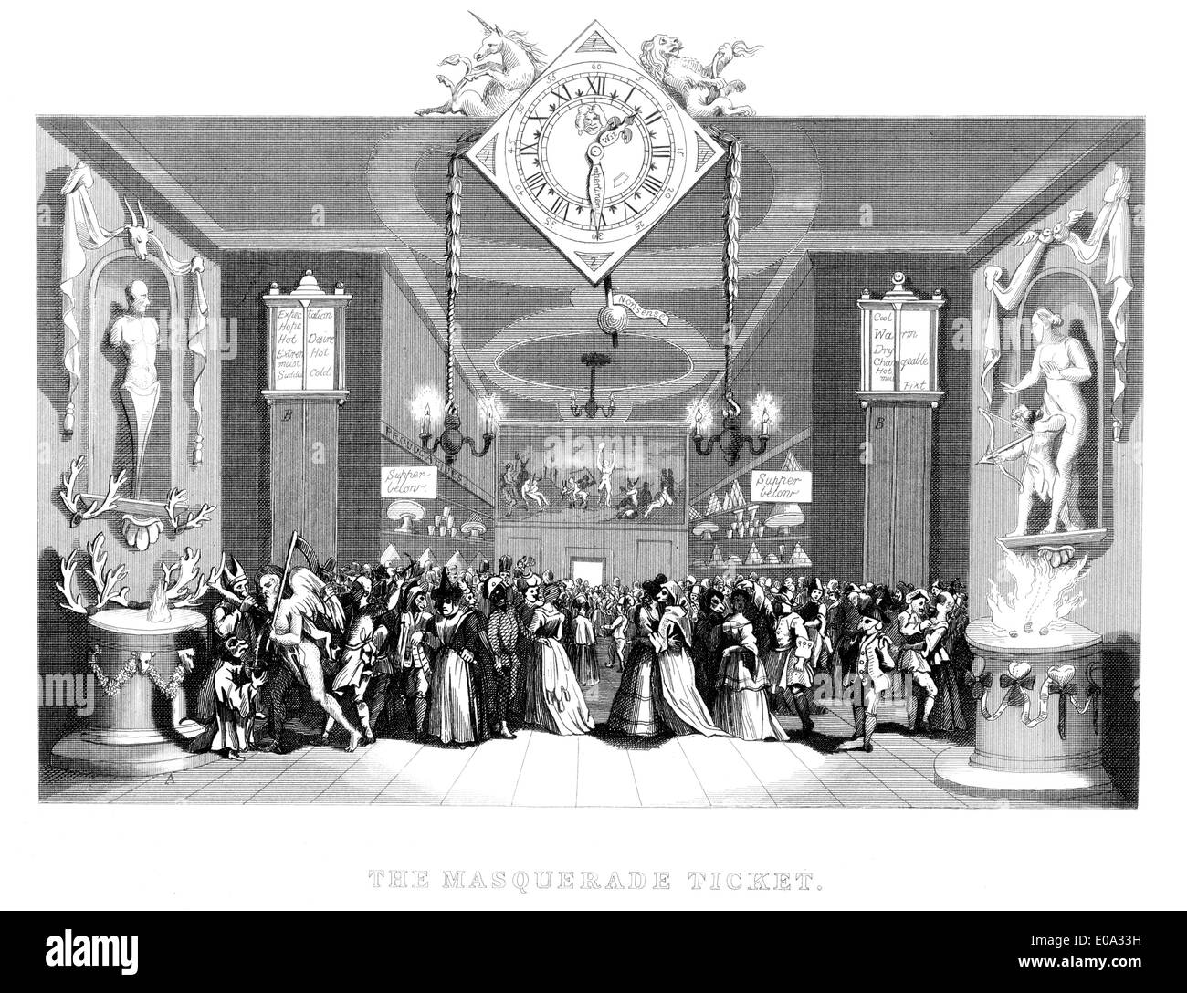 Après Gravure de William Hogarth ; le Ticket Masquerade Banque D'Images