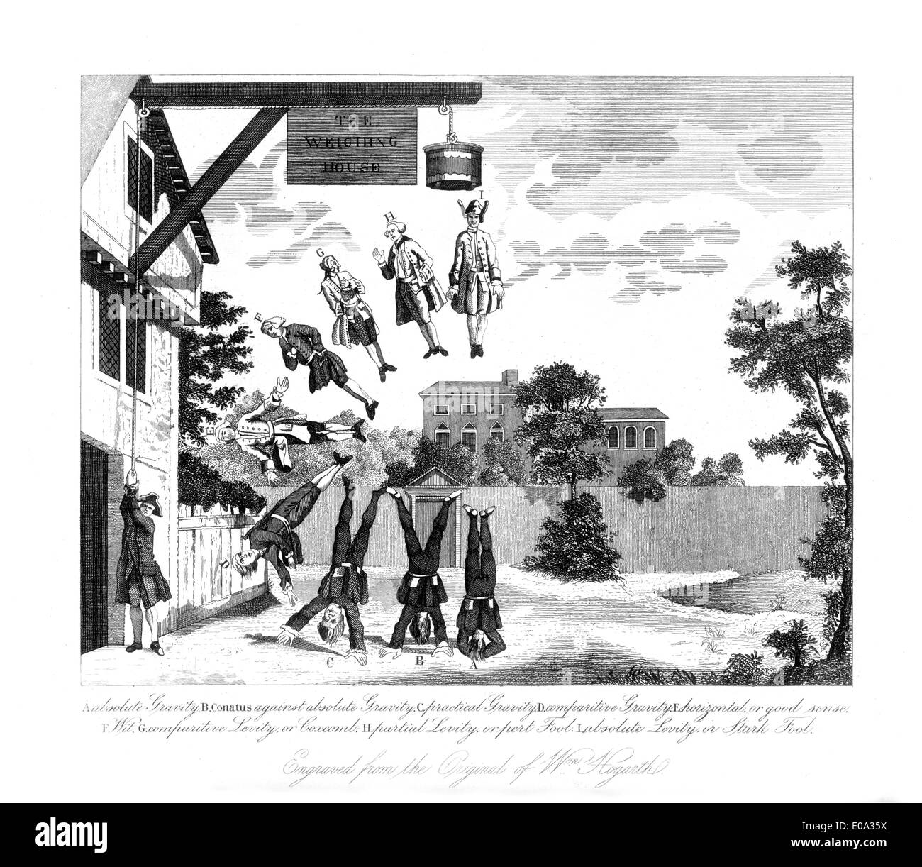 Après Gravure de William Hogarth ; la chambre de pesée, conçu en 1763 par Hogarth pour illustrer un clergyman's brochure humoristique Banque D'Images