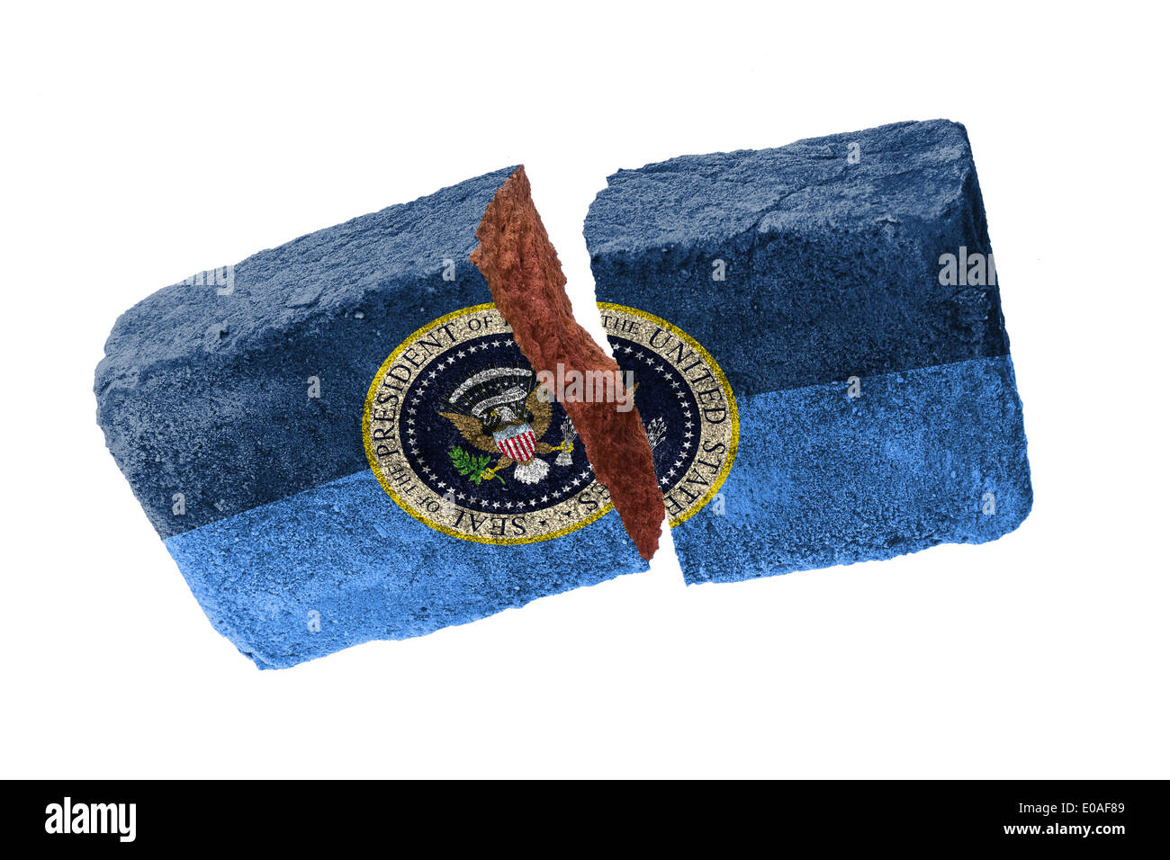 Rough brique brisée isolé sur fond blanc sceau présidentiel Banque D'Images