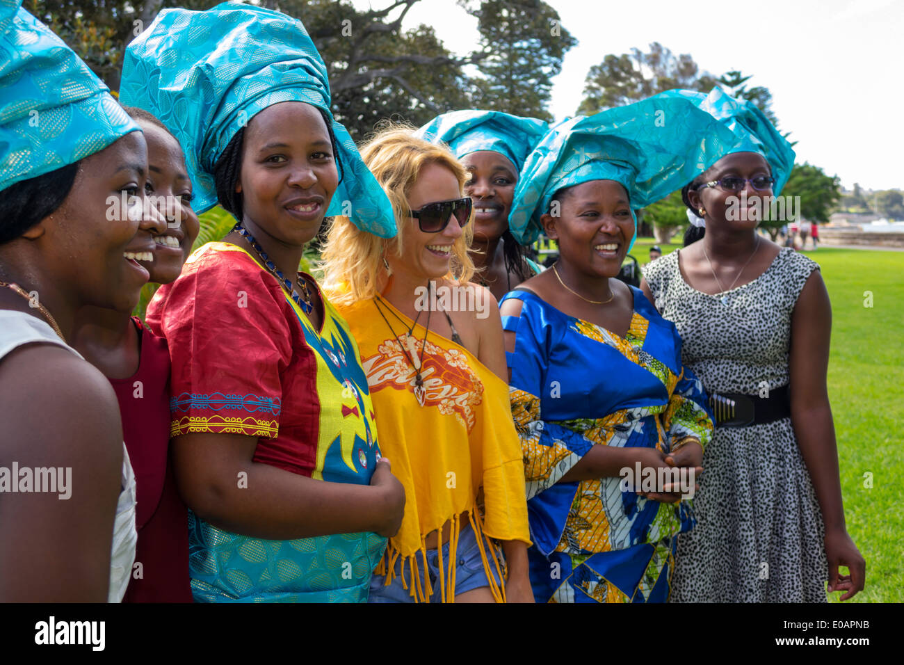 Sydney Australie,Nouvelle-Galles du Sud,Royal Botanic Gardens,JFC African Choir,chanteurs,musiciens,Black Blacks Africains ethnie minoritaire,adultes Banque D'Images