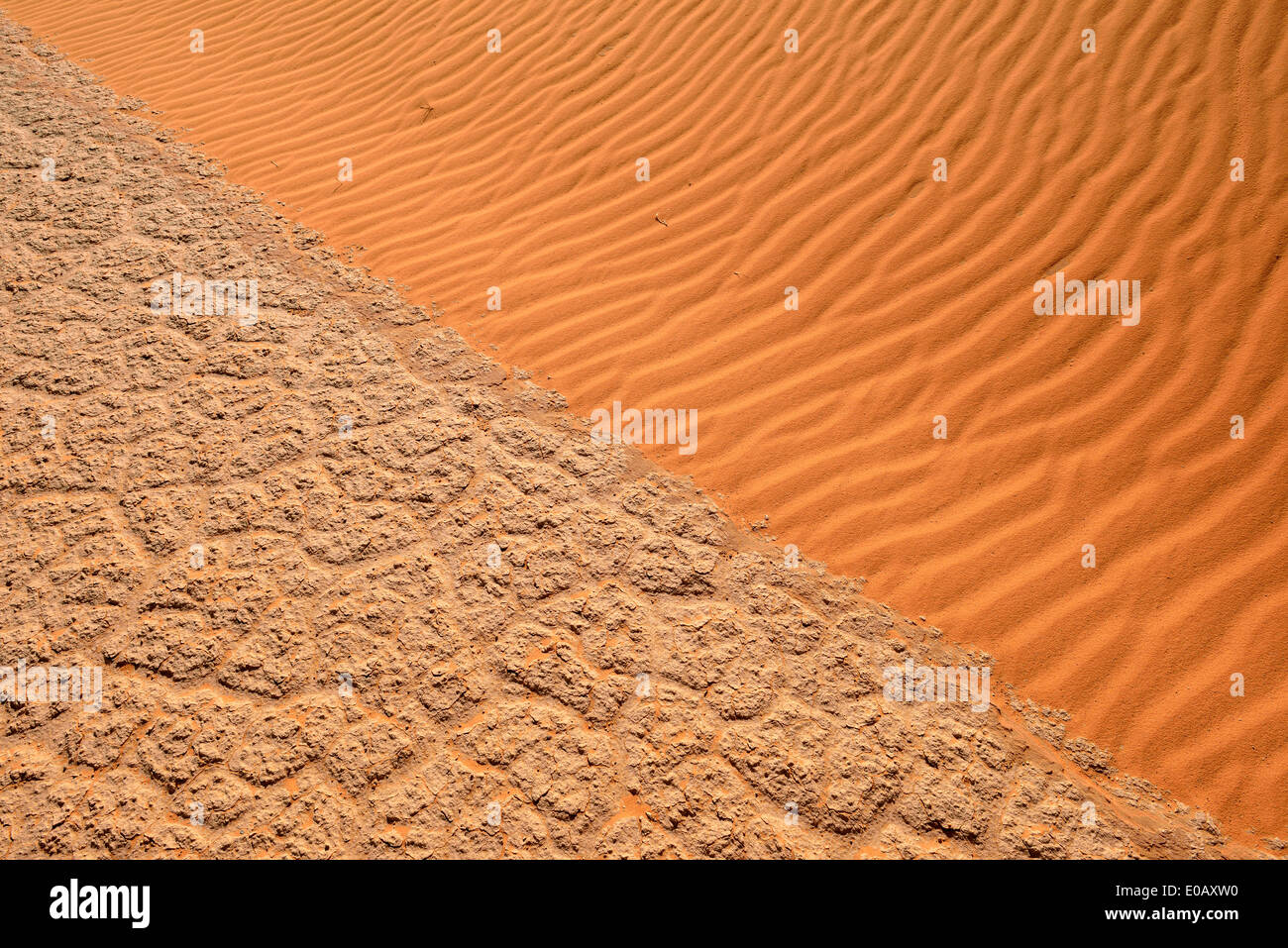 Algeria, Tassili n Ajjer, Sahara, de sel et d'argile pan répond à sand dune Banque D'Images