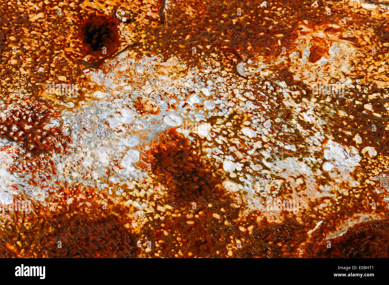 Tapis d'algues-bactérienne et les dépôts minéraux à Hot spring, Upper Geyser Basin, parc national de Yellowstone, Wyoming, USA Banque D'Images