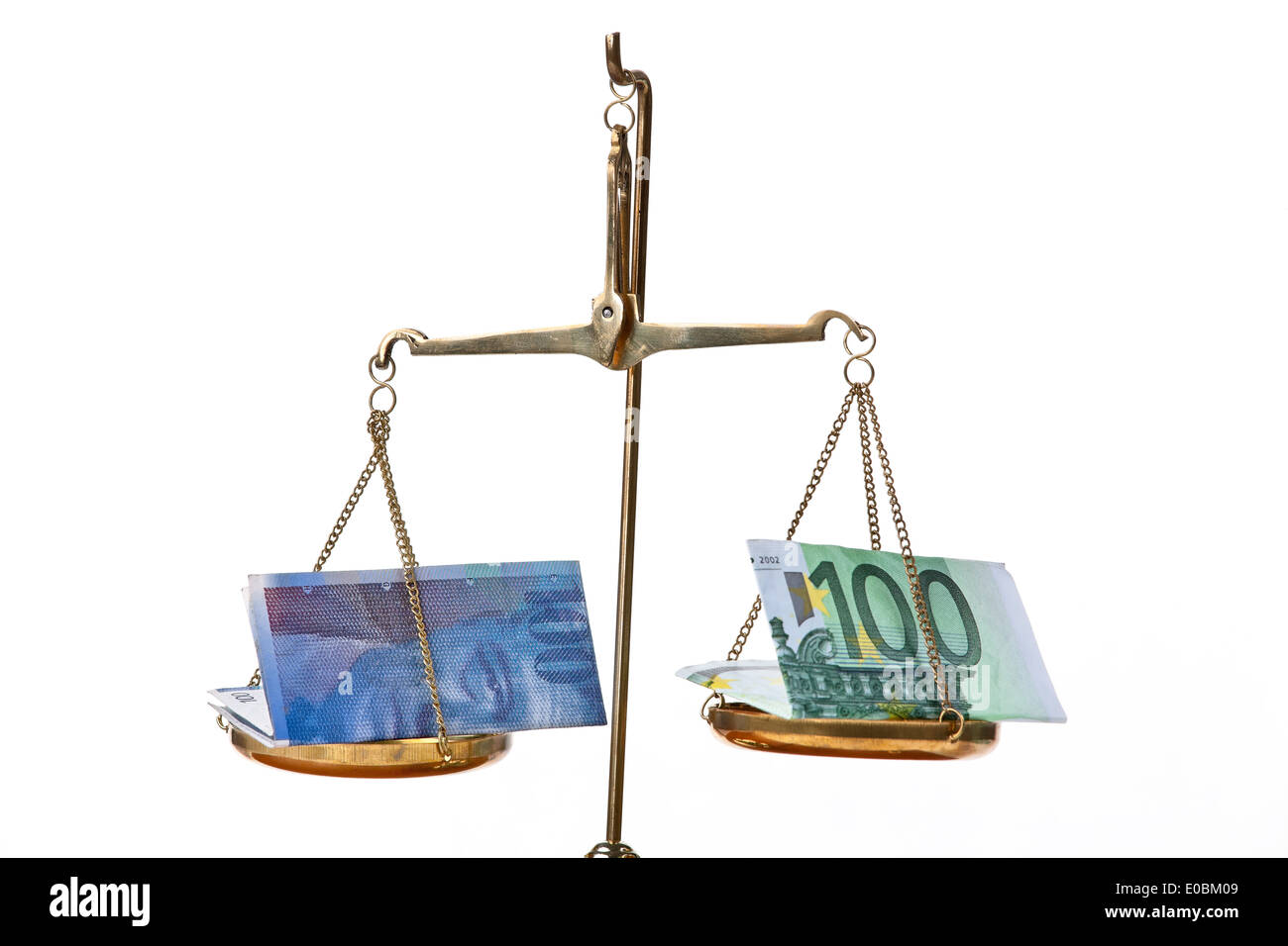 Euro et Franc Suisse sur les balances, Euro und Schweizer Franken auf einer Waage Banque D'Images