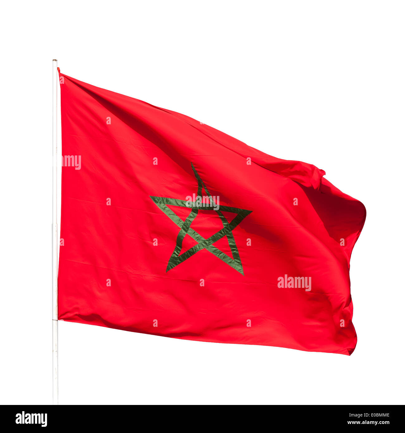 Drapeau national du Maroc isolé sur fond blanc Banque D'Images