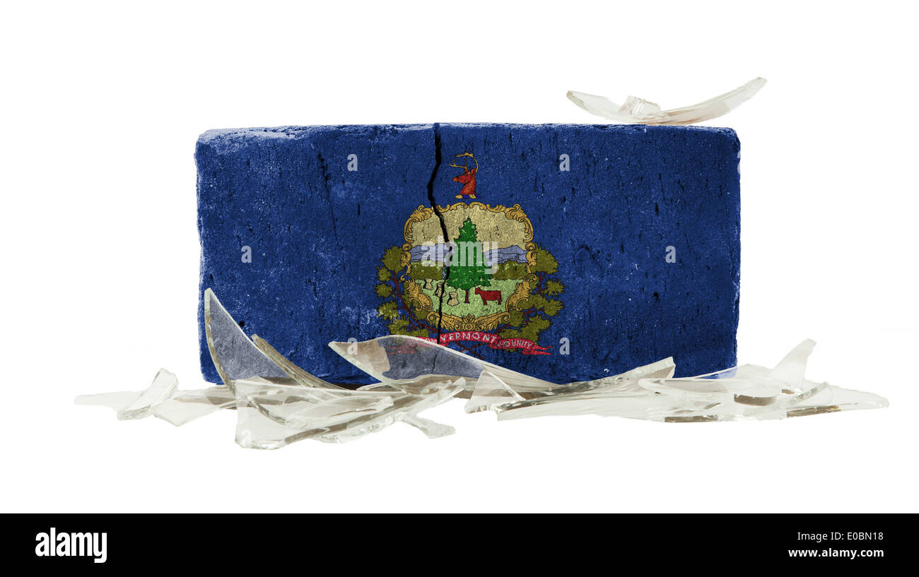 Brique de verre brisé concept la violence du Vermont drapeau Banque D'Images