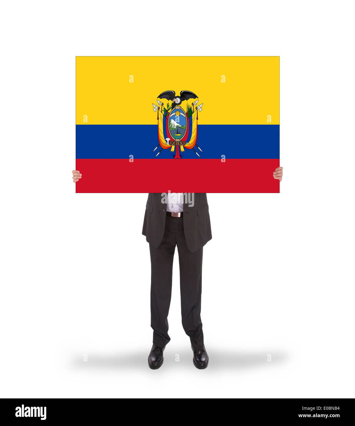 Portrait d'un grand drapeau de l'Equateur carte isolated on white Banque D'Images