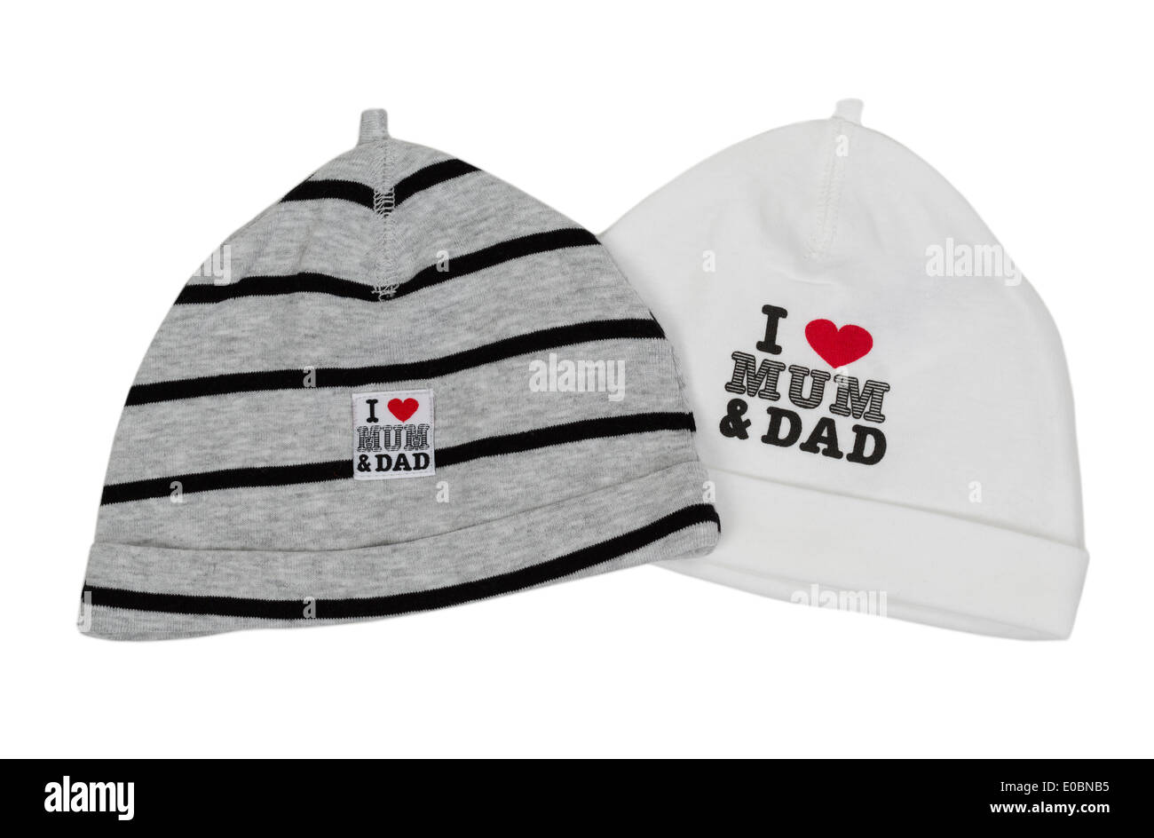 Deux chapeaux pour enfants avec l'inscription 'J'aime ma maman et papa'  Photo Stock - Alamy