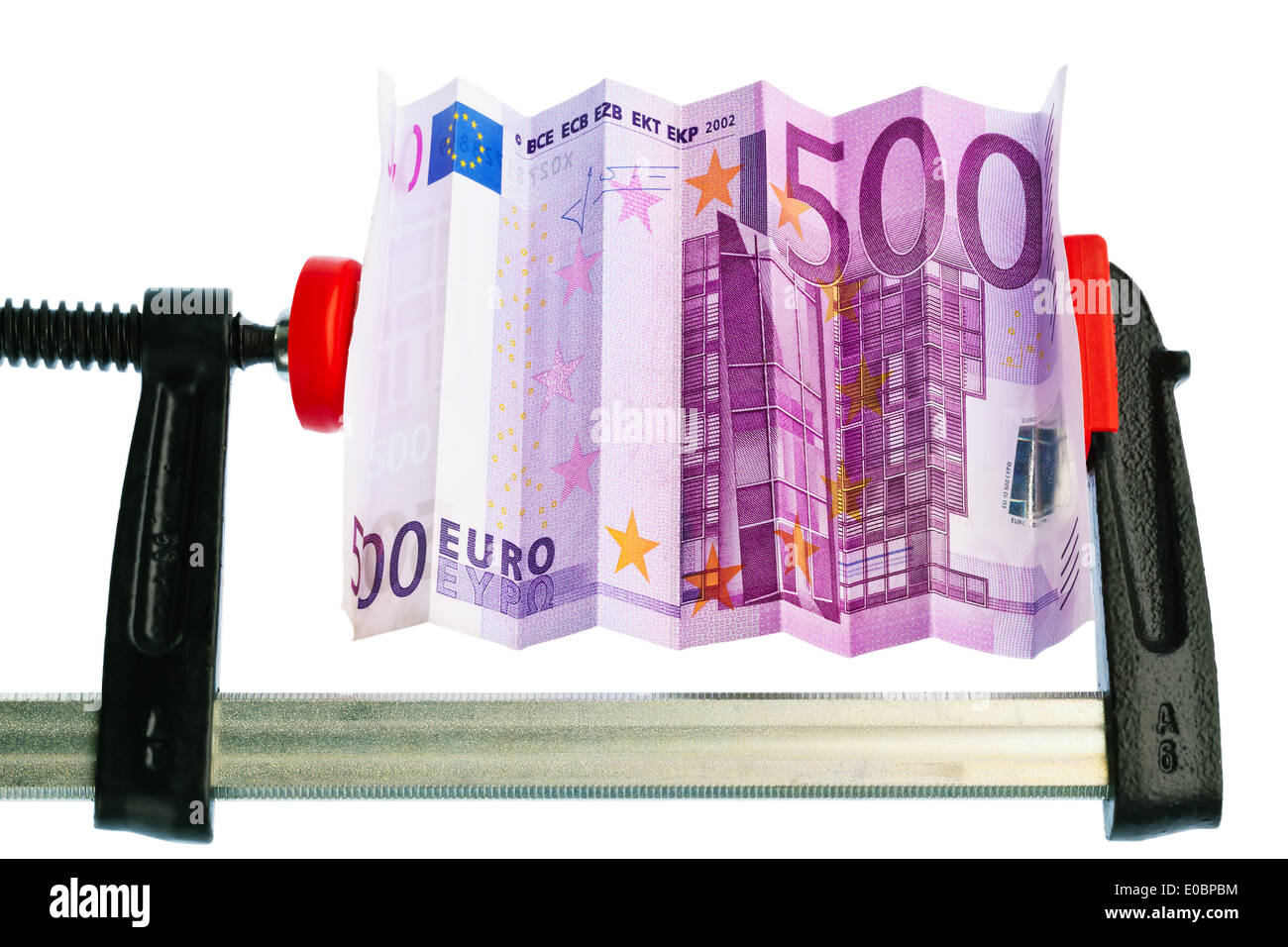 Dans la lumière d'Euromoney vice. Crise économique et crise financière., Ein Eurogeld Schraubzwinge dans Schein. Société Finanzkri Banque D'Images