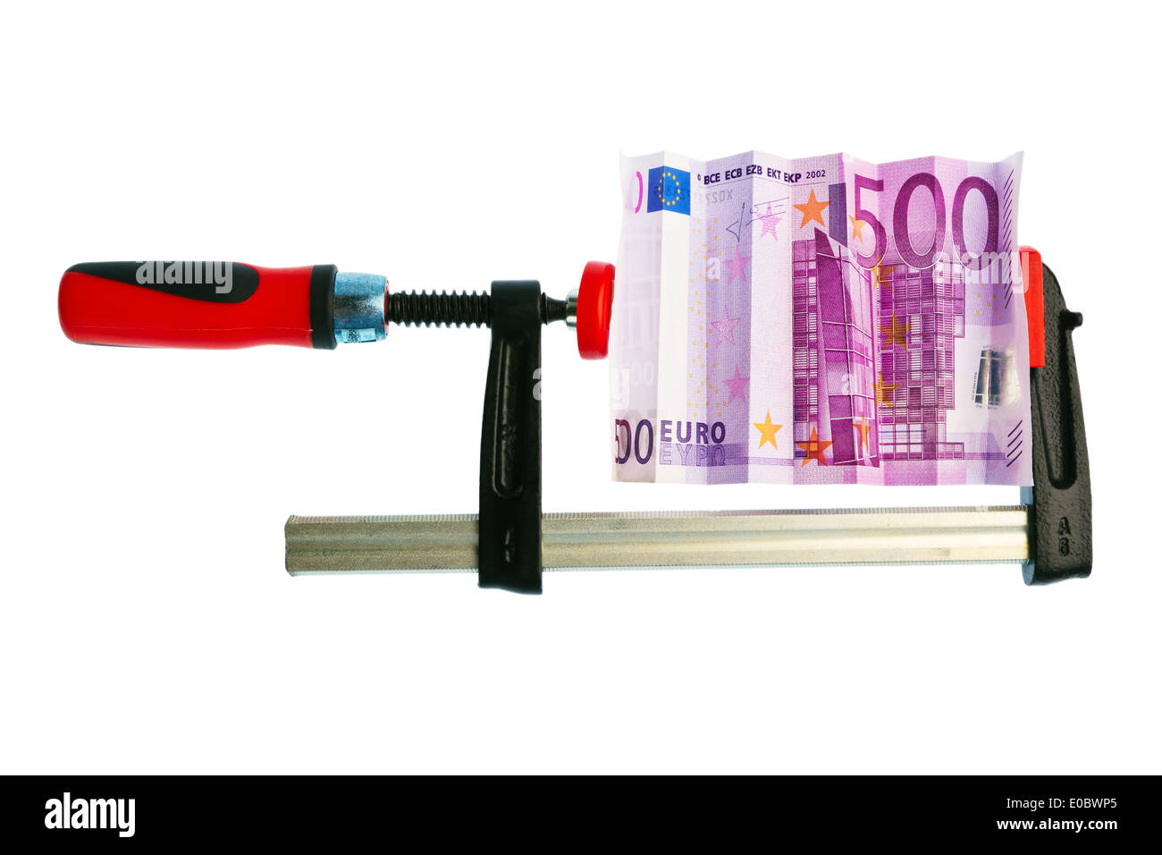 Dans la lumière d'Euromoney vice. Crise économique et crise financière., Ein Eurogeld Schraubzwinge dans Schein. Société Finanzkri Banque D'Images
