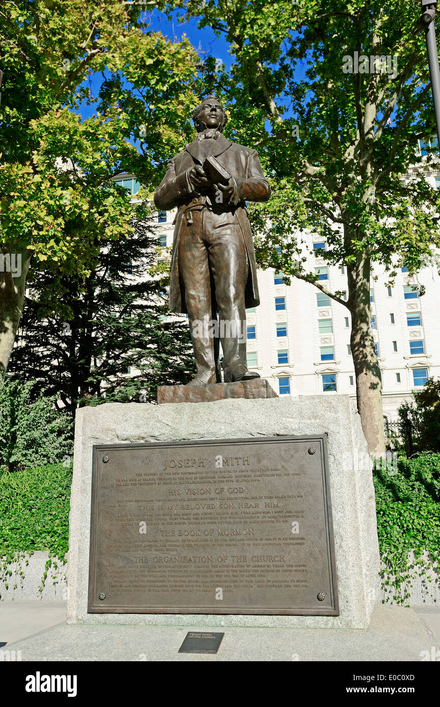 Statue de Joseph Smith, fondateur de l'Église de Jésus-Christ des Saints des Derniers Jours, Temple Square, Salt Lake City, Utah, USA Banque D'Images