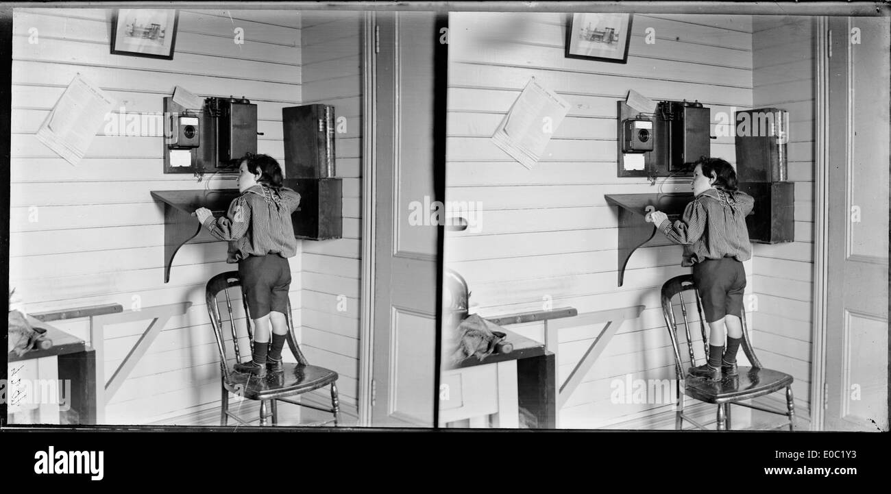 Owen Williams dans le bureau de fer, colline, Dunedin, 2 février 1897 Banque D'Images