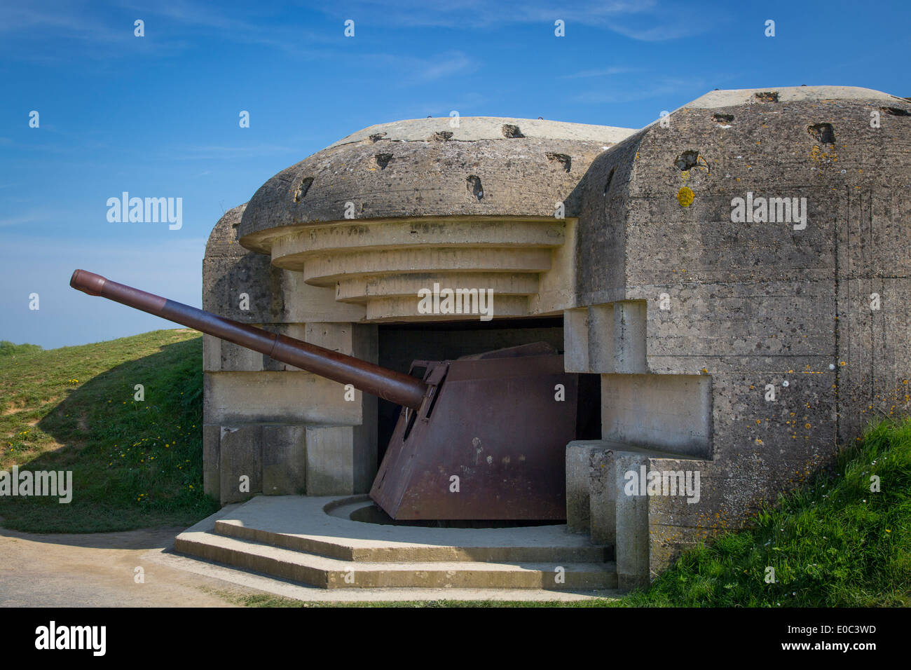 German 150mm à l'avant, de longues-sur-Mer - une partie de la batterie D-Day, système de défense allemand Normandie France Banque D'Images