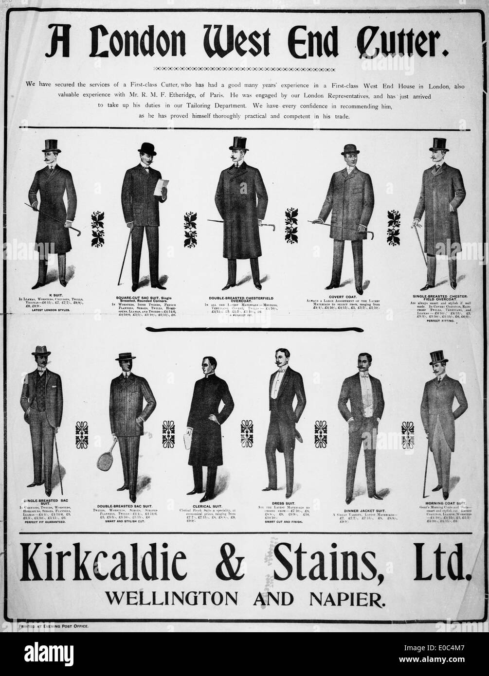 Kirkcaldie & stains ltd. :Un cutter west end de Londres. Nous avons retenu les services d'un coupeur de première classe, qui a eu un bon nombre d'années d'expérience dans une maison de west end à Londres, également une précieuse expérience avec M. r m f etheridge de paris. [1903 Banque D'Images