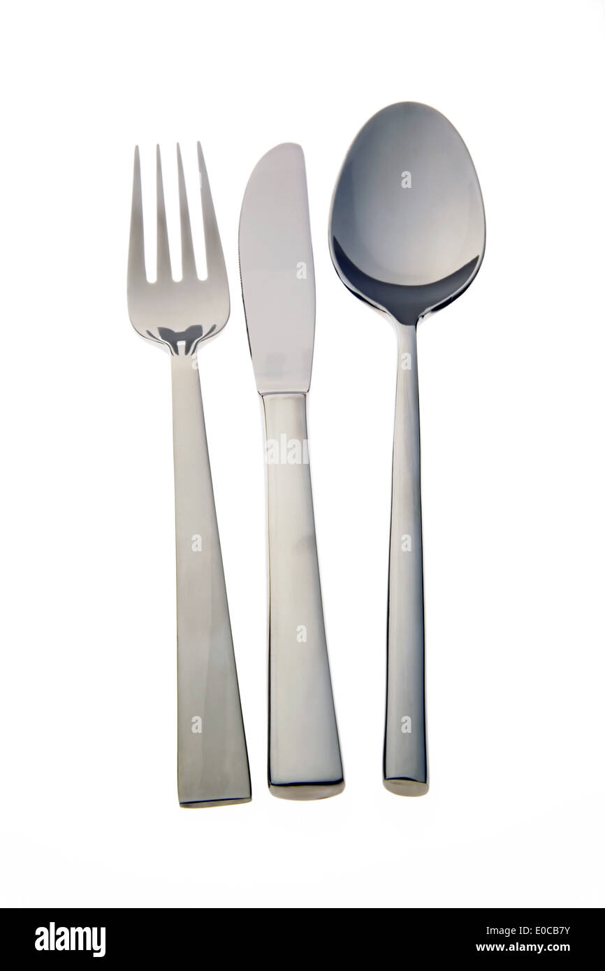 Couteau et fourchette isolats sur fond blanc. Plaque libre, Messer und Gabel isoliert auf weissem Hintergrund. Freisteller Banque D'Images