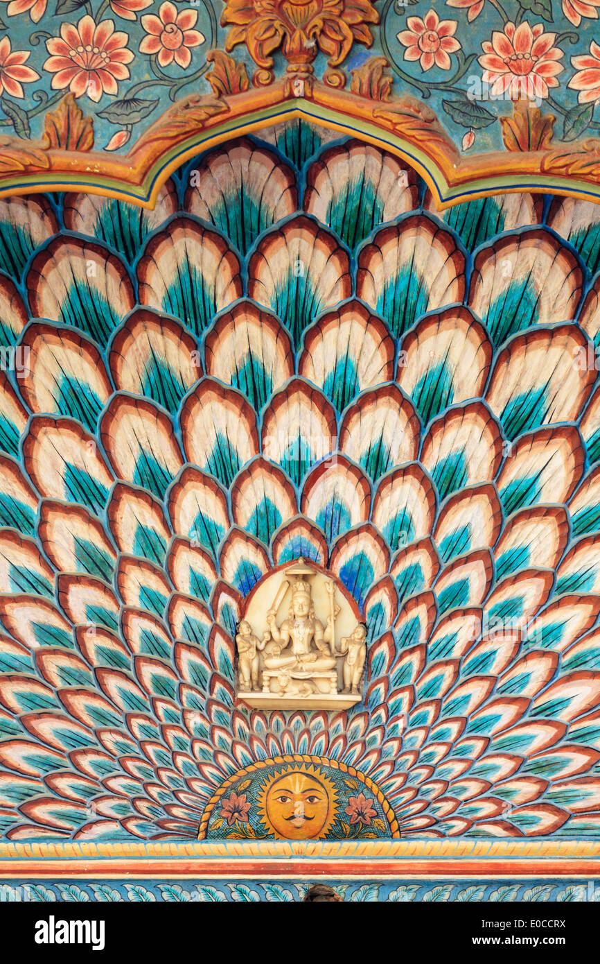 L'Inde, Rajasthan, Jaipur, City Palace, Lotus Gate Banque D'Images
