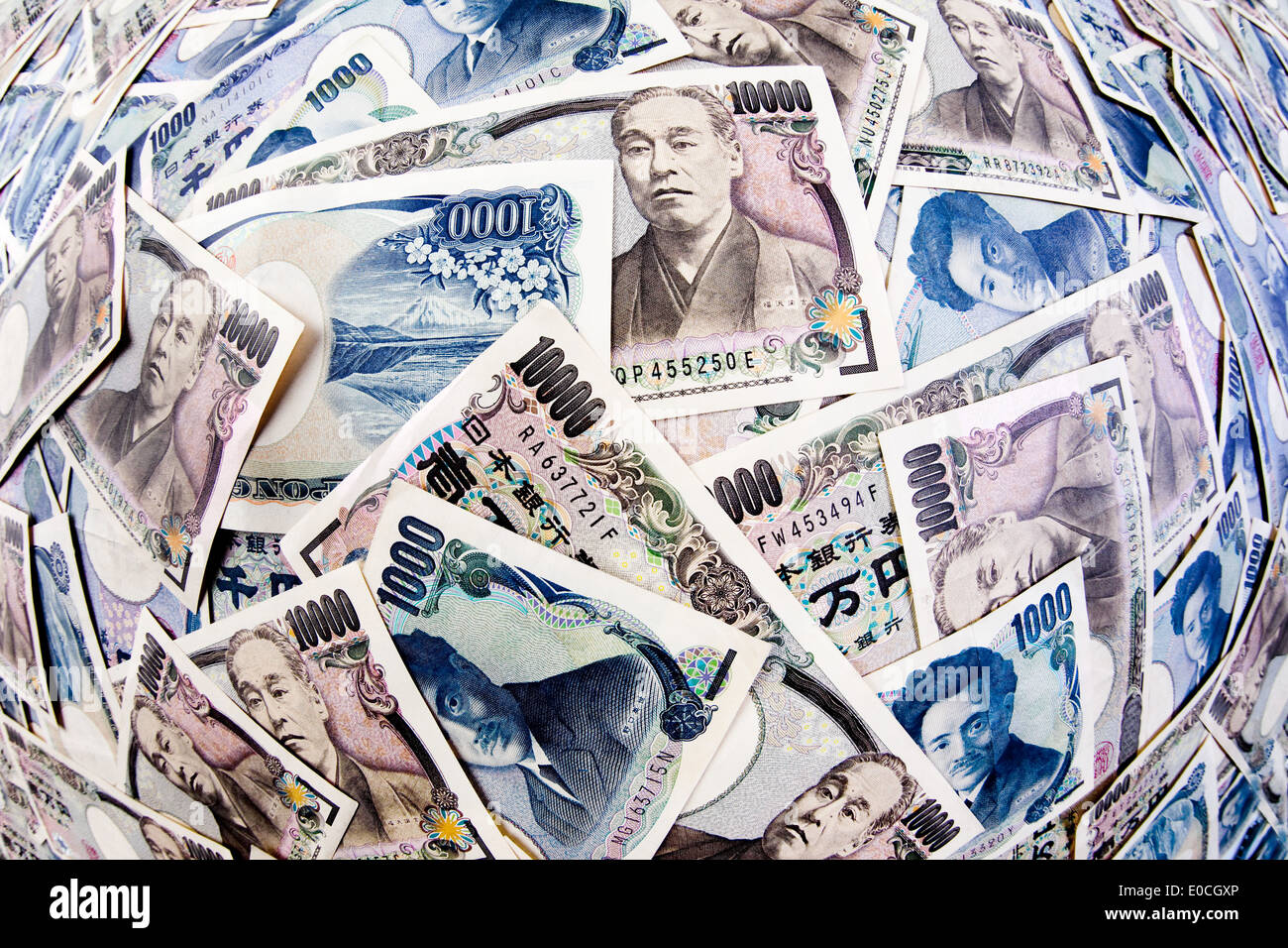 Yen a beaucoup de billets de banque la monnaie japonaise, Viele Yen Geldscheine der japanischen Waehrung Banque D'Images
