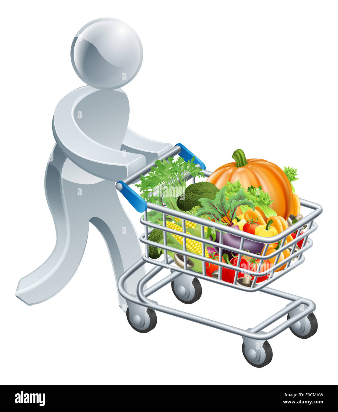 Une personne poussant un chariot ou panier plein de légumes Banque D'Images