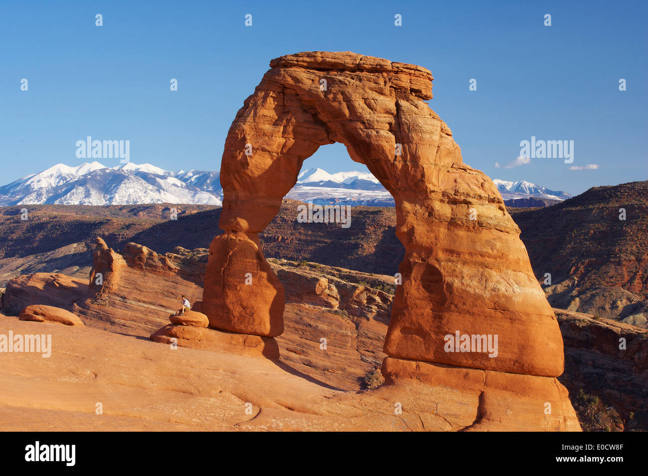 Delicate Arch, Montagnes La Sal, Arches National Park, Utah, USA, Amérique Latine Banque D'Images