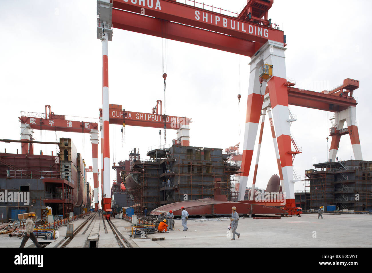 Quais de construction chantier Ouhua, Baoding, province de Zhejiang, Chine Banque D'Images