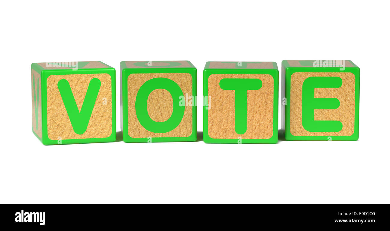 Vote sur le bloc en bois Alphabet pour enfants. Banque D'Images