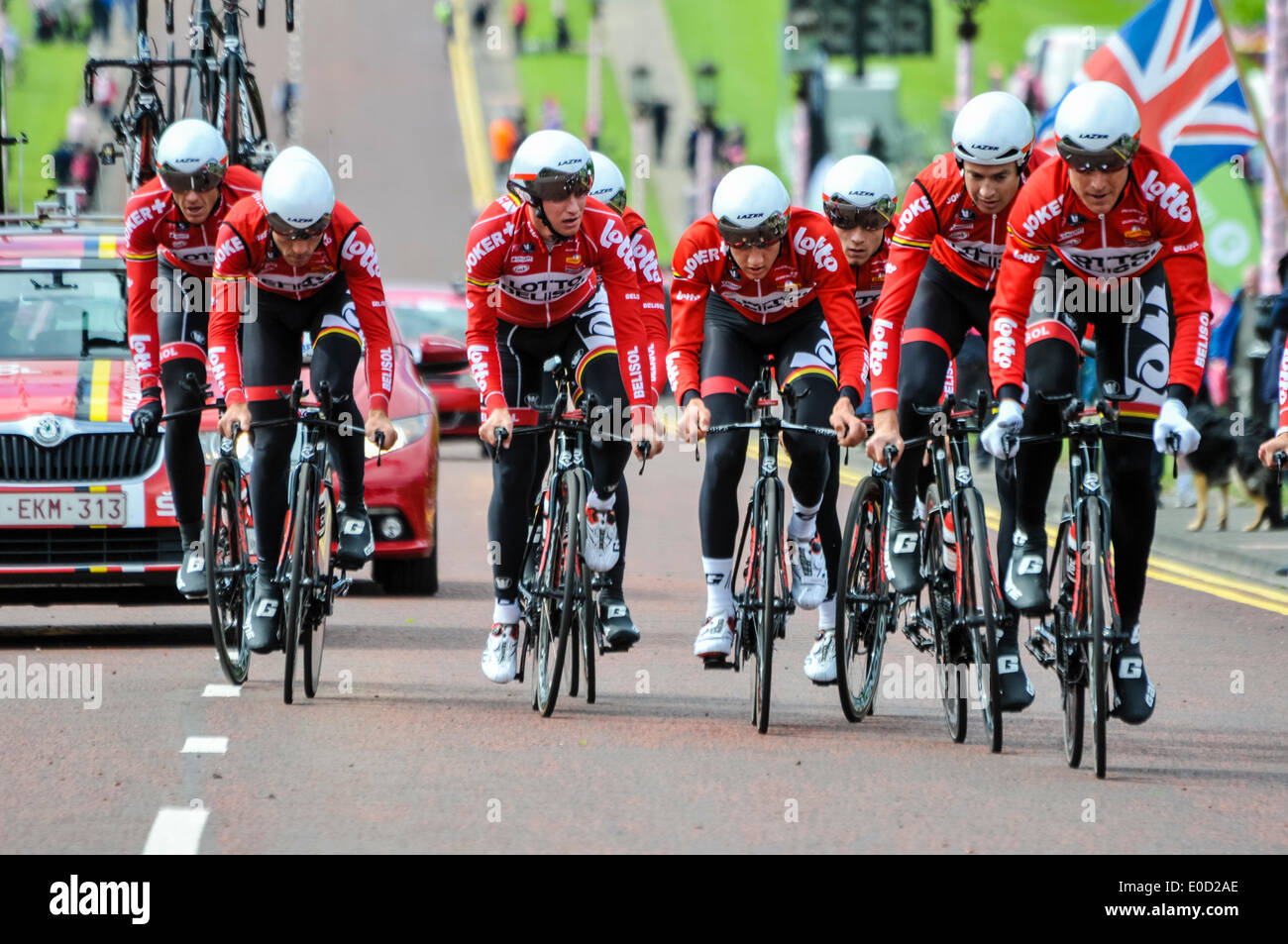 Belfast, Irlande du Nord. 9 mai 2014 - Giro d'Italia session pratique : Lotto Belisol (France) Crédit : Stephen Barnes/Alamy Live News Banque D'Images
