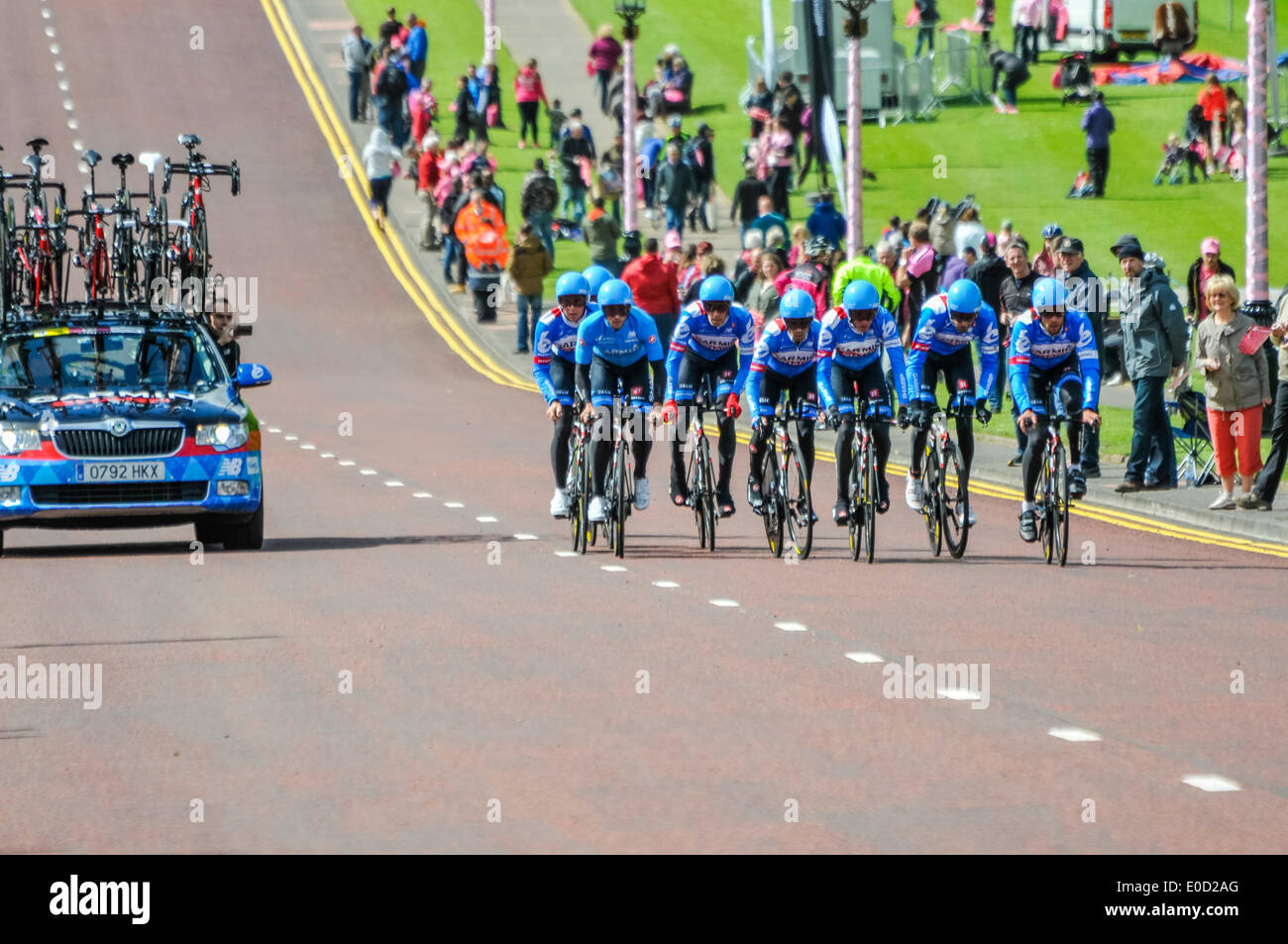 Belfast, Irlande du Nord. 9 mai 2014 - Giro d'Italia session pratique : Garmin Sharp (USA) Crédit : Stephen Barnes/Alamy Live News Banque D'Images