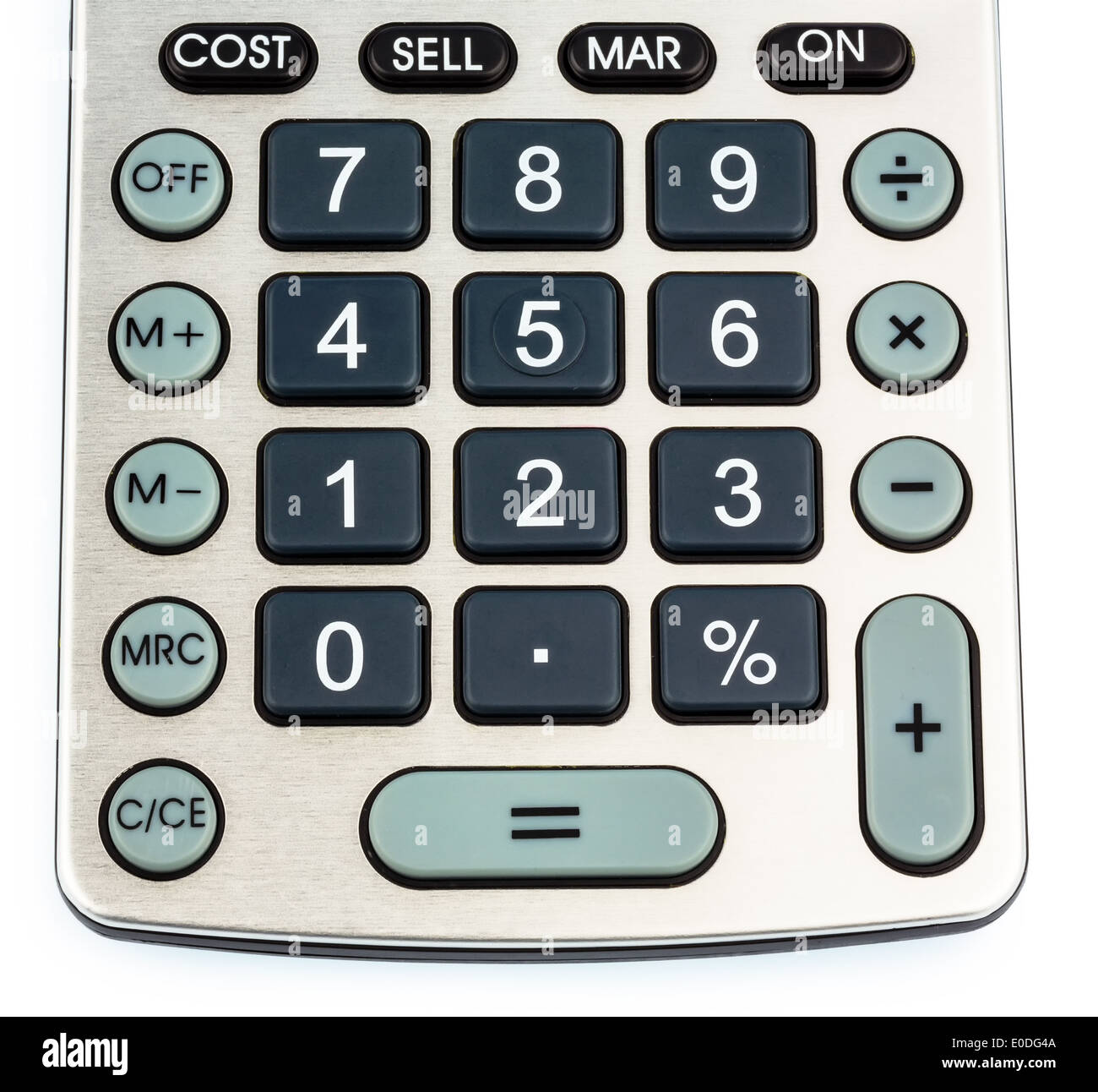 Une calculatrice de poche se trouve sur un fond blanc, Ein Taschenrechner liegt auf einem weissen Hintergrund Banque D'Images