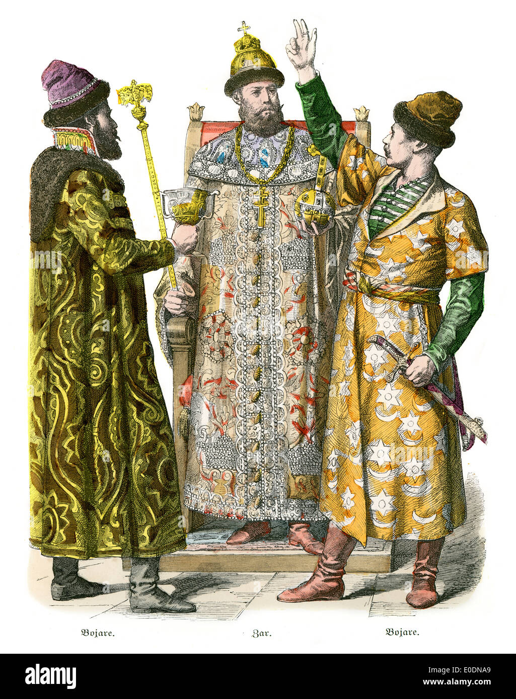 Costumes traditionnels de la Russie, 17e et 18e siècle. Czar et Bojars. Banque D'Images