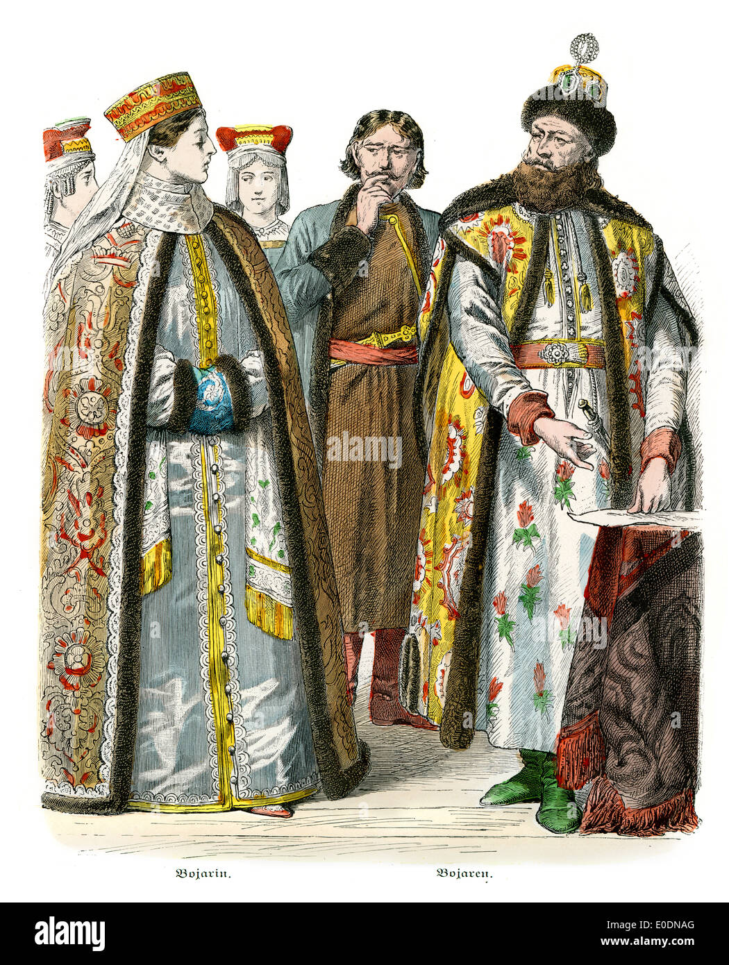 Costumes traditionnels de la Russie, 17e et 18e siècle. Boyards. Banque D'Images