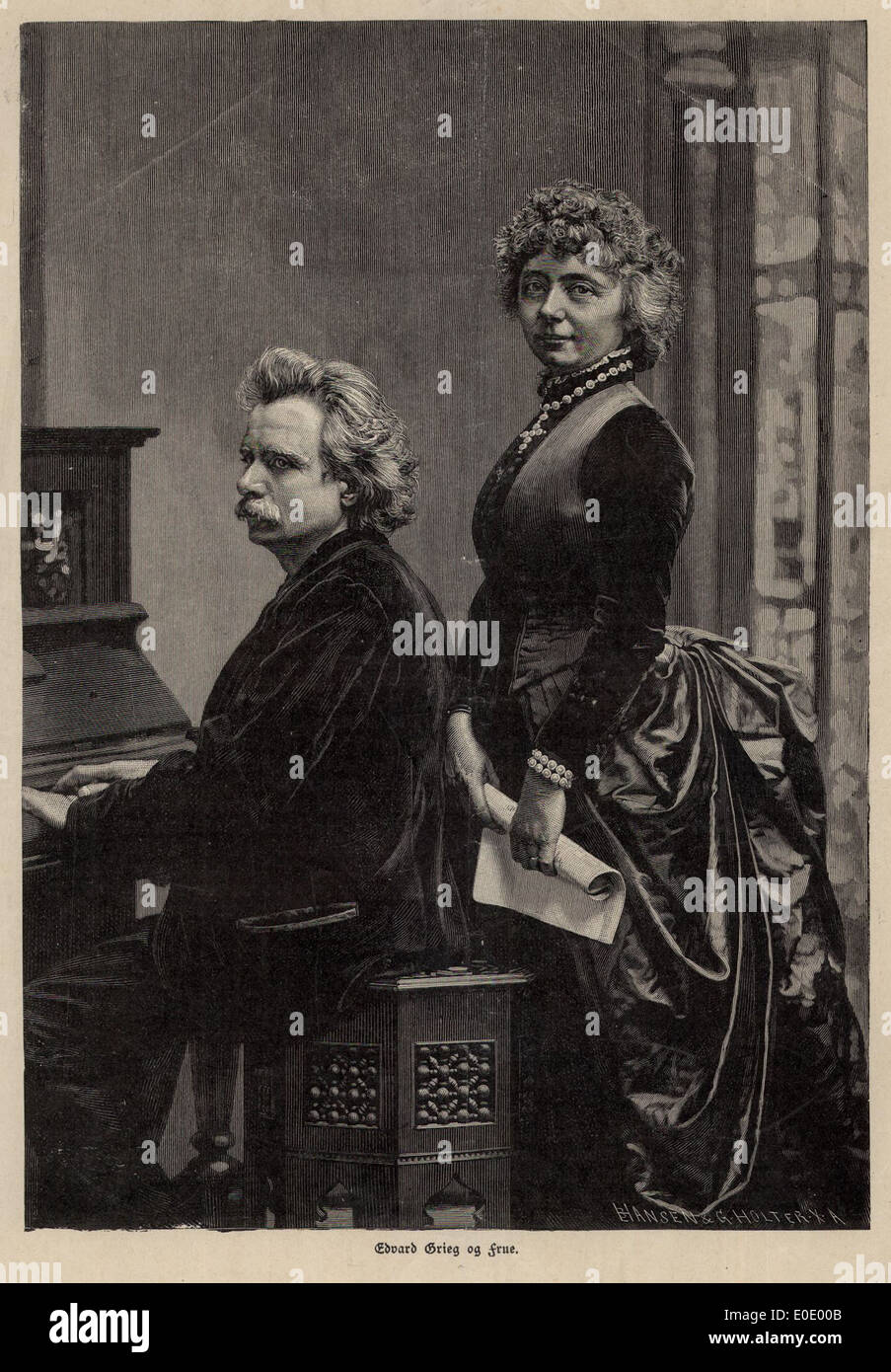 Une photographie d'Edvard et Nina Grieg assistant à un concert, capturée dans divers endroits. L'image offre un aperçu de leurs contributions culturelles et de leurs apparitions publiques. Banque D'Images