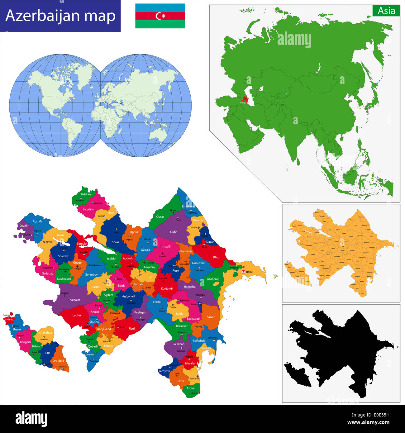 Carte des divisions administratives de l'Azerbaïdjan Banque D'Images Carte des divisions administratives de l'Azerbaïdjan Banque D'Images