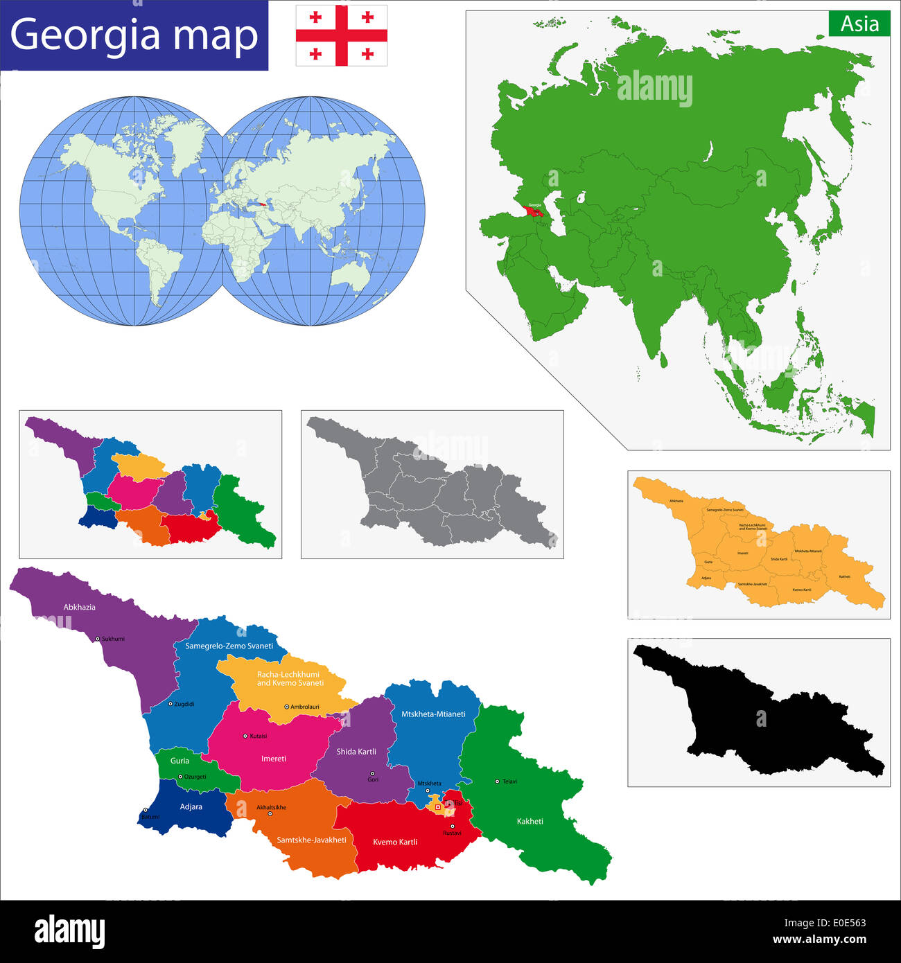 Carte des divisions administratives de Géorgie Banque D'Images