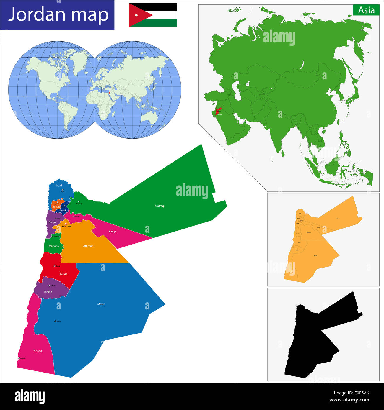 Carte des divisions administratives de la Jordanie Banque D'Images