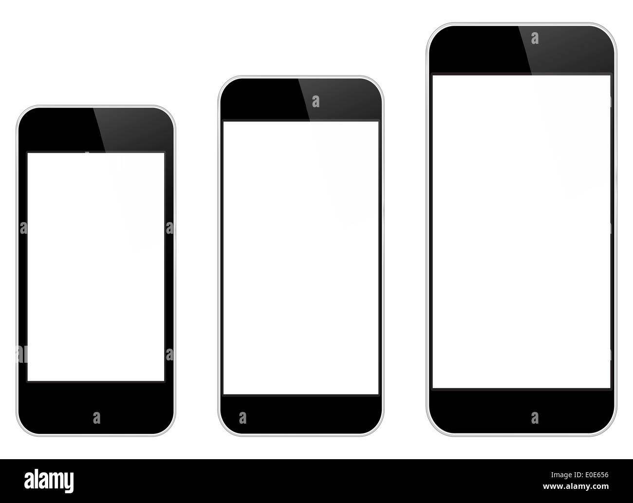 Téléphones mobiles noir similaire à l'iPhone Isolated On White Banque D'Images