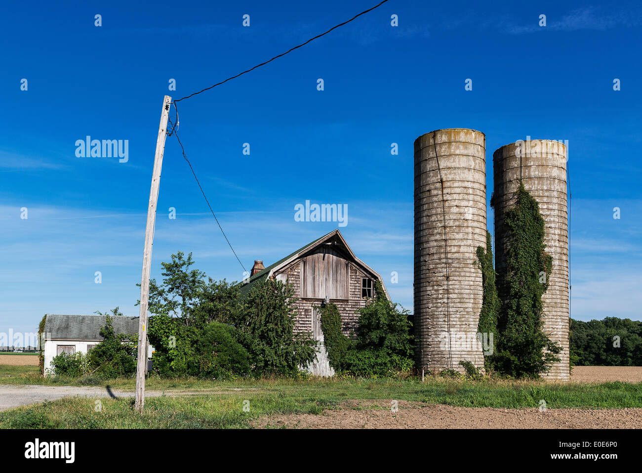 Grange négligées et silos, Delaware, Etats-Unis Banque D'Images