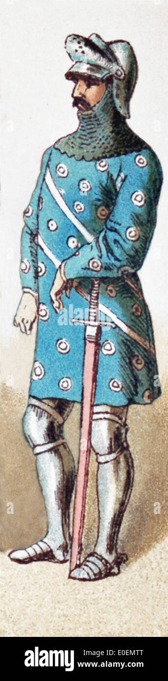 La figure représentée ici est un chevalier Anglais en 1377. L'illustration dates à 1882. Banque D'Images