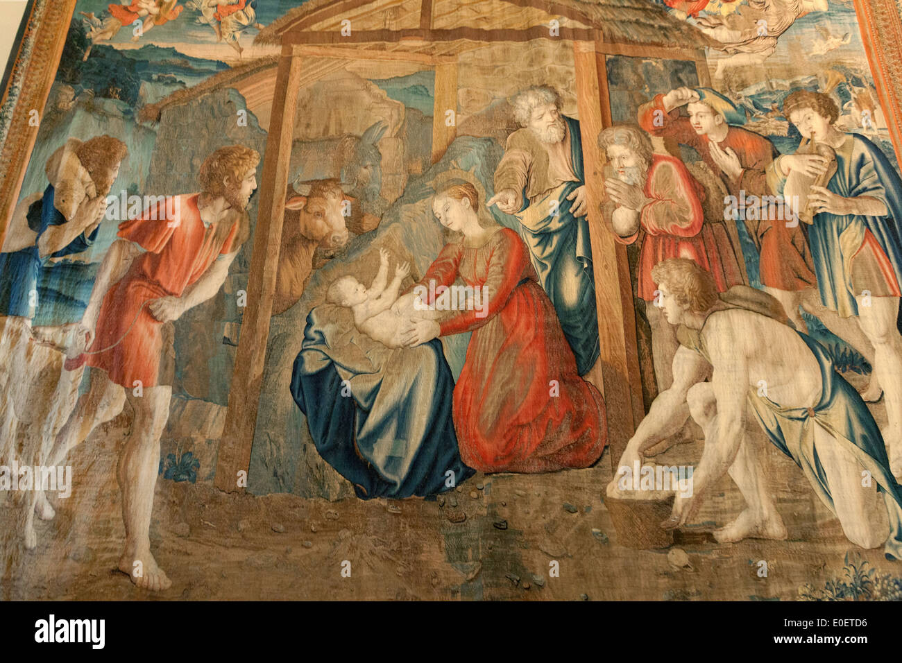 Tapisserie montrant la naissance de Jésus Christ, la galerie des tapisseries, Musées du Vatican, Vatican, Rome, Italie Banque D'Images