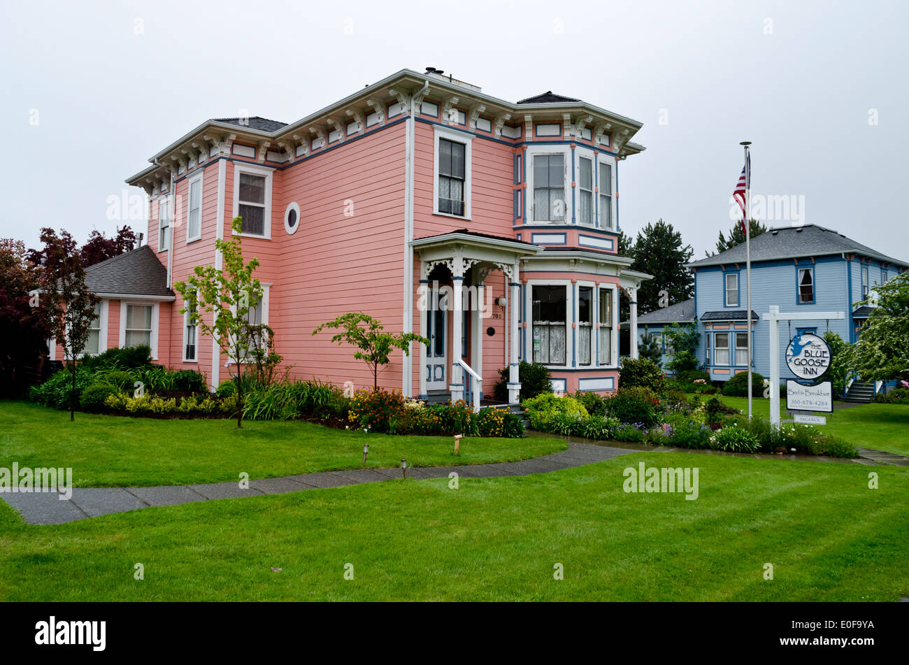 Style victorien Blue Goose Inn bed and breakfast dans la ville historique de Guanajuato sur l'île de Whidbey, l'état de Washington. USA. Ville rurale. Banque D'Images