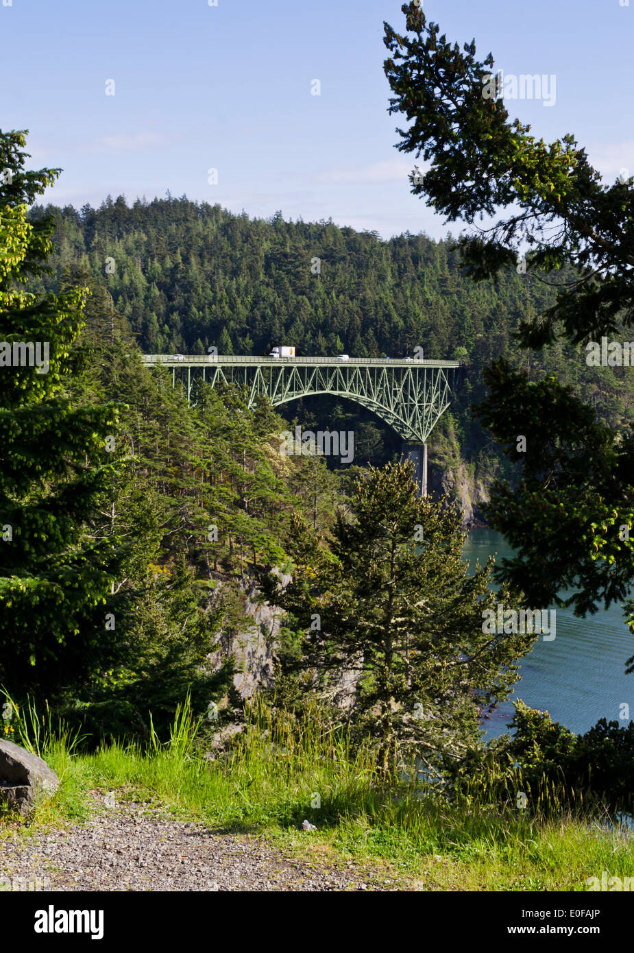 Vue panoramique du col Deception pont reliant l'île de Whidbey Island à Fidalgo dans l'État de Washington, États-Unis d'Amérique Banque D'Images