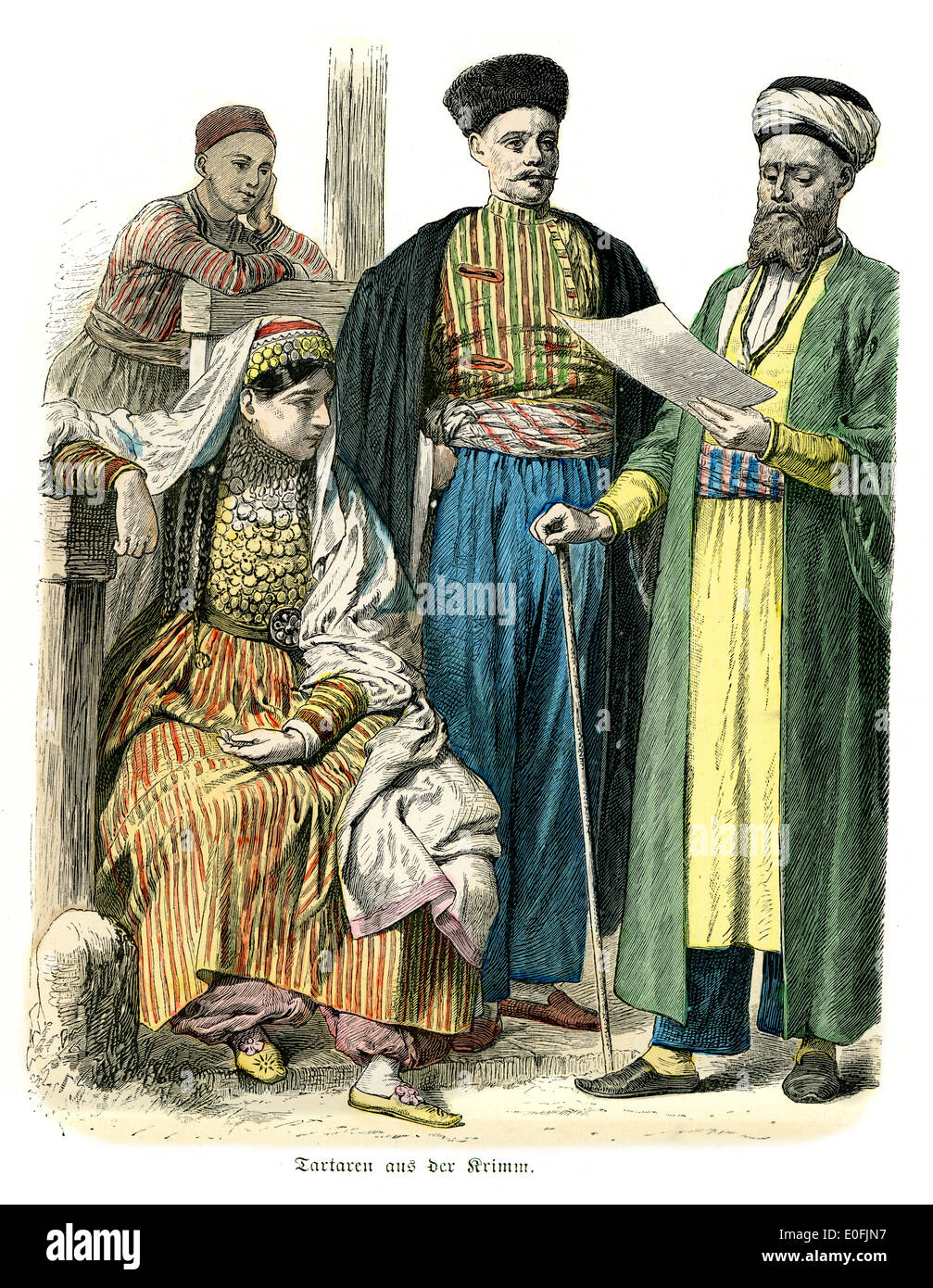 Costumes traditionnels de Tatars de Crimée, 19e siècle. Banque D'Images