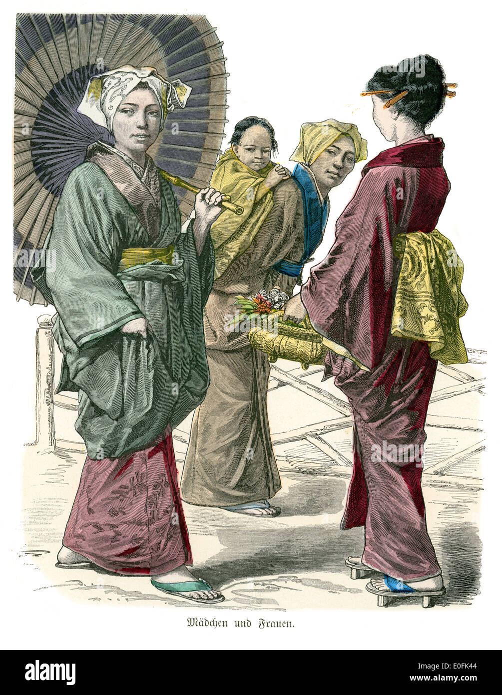 Costumes traditionnels du Japon, 19e siècle. Les filles et les femmes Banque D'Images
