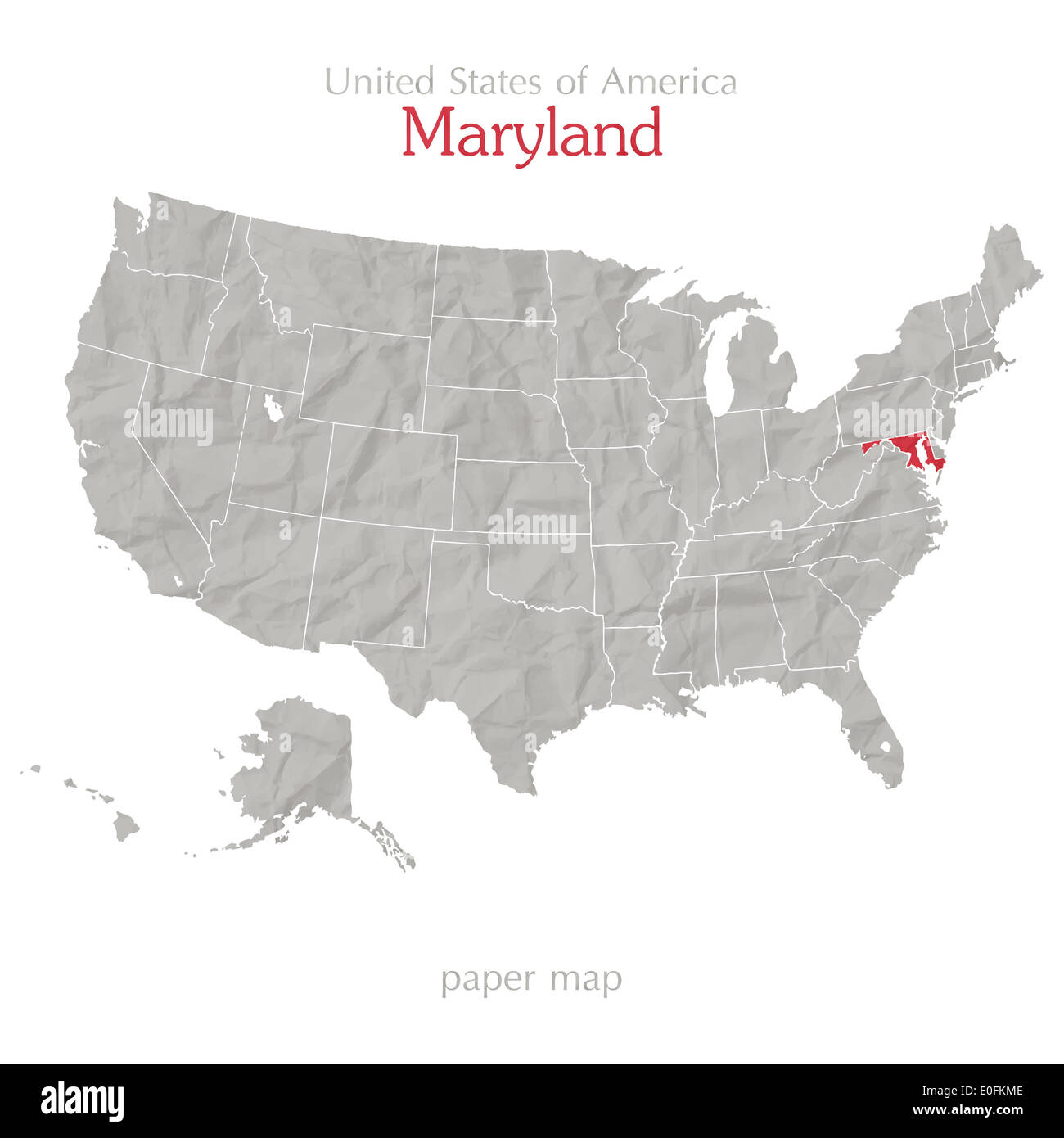 États-unis d'Amérique la carte et le territoire de l'état du Maryland sur la texture du papier minable Banque D'Images